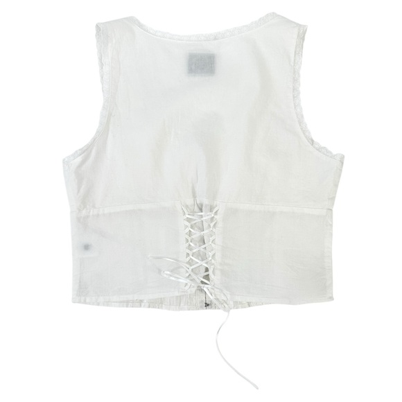 With Jean Adeline White Lace Scoop Neck Sleeveless Lightweight Cotton Corset Top - Picture 5 of 11
